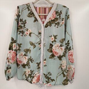 Soft Surroundings Womens Patchwork Floral Boho Top Size L Cottagecore Peasant